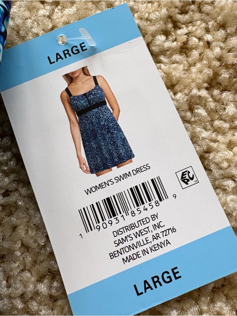 Lands’ End Swim Dress Large Blue Print Zip Front One Piece Swimsuit NWT - Picture 2 of 7